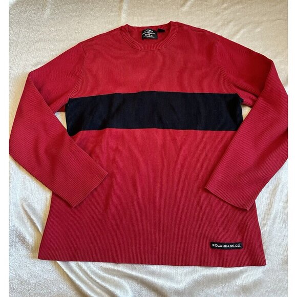 Vtg Polo Jeans Co Ralph Lauren Mens Large Sweater Red Blue Color Block‎ Stripe - Picture 1 of 6
